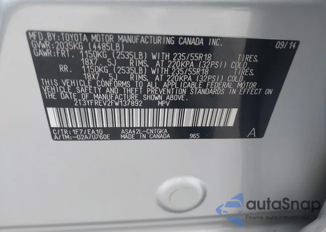 2T3YFREV2FW137892: 44211361