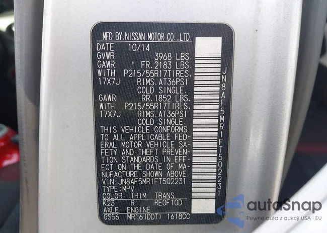 JN8AF5MR1FT502231: 44211365