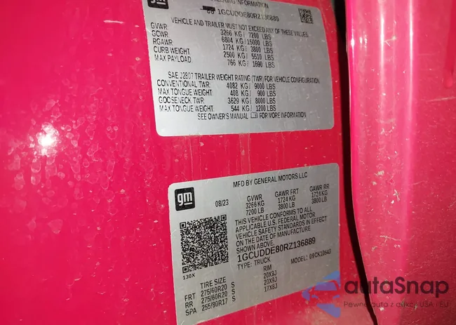 1GCUDDE80RZ136889: 44212661