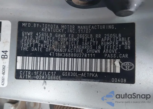 4T1BK36B88U278111: 44212226