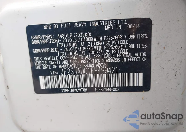 JF2SJADC1FH499421: 44213520