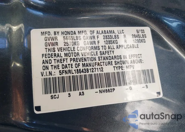 5FNRL18643B127112: 44213587