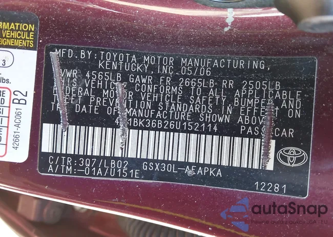 4T1BK36B26U152114: 44213611