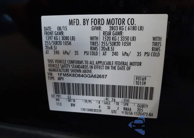 1FM5K8D84GGA62657: 44213639