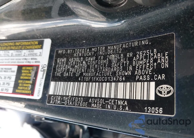 4T1BF1FK0CU134764: 44212981