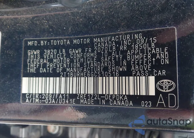 2T1BURHE6GC510516: 44213070