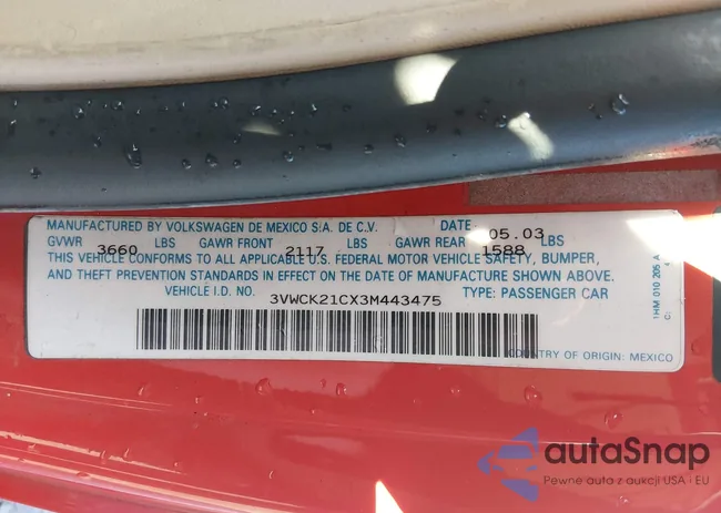 3VWCK21CX3M443475: 44213110