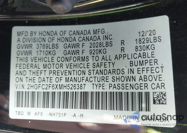 2HGFC2F6XMH526387: 44214538