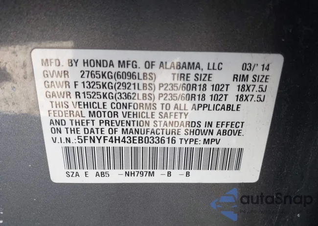 5FNYF4H43EB033616: 44214822