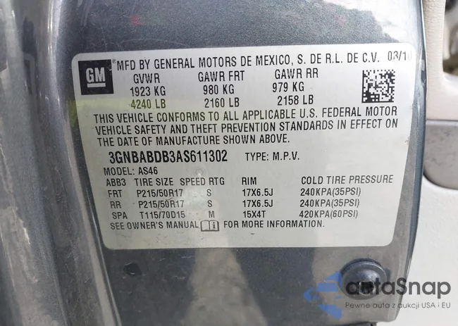 3GNBABDB3AS611302: 44214254