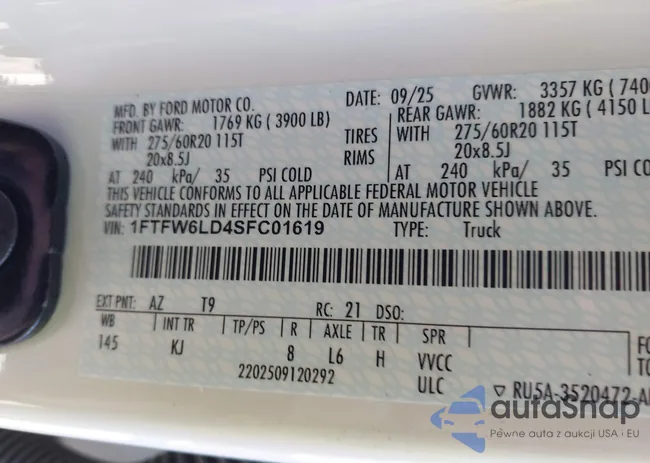 1FTFW6LD4SFC01619: 44214290