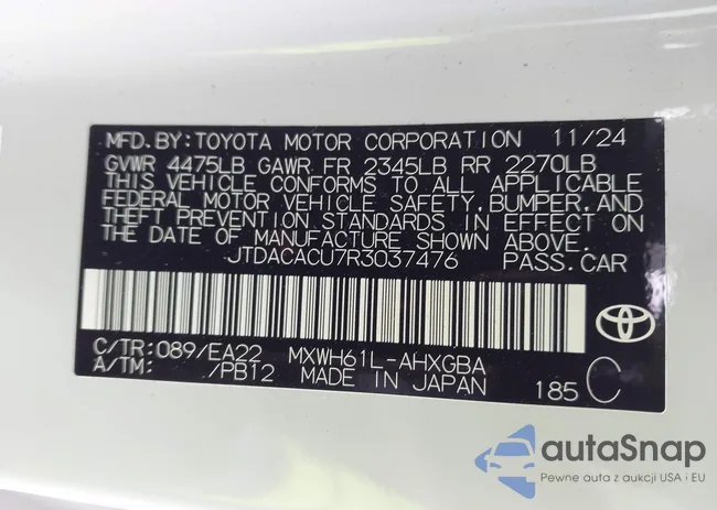 JTDACACU7R3037476: 44215585