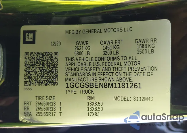 1GCGSBEN8M1181261: 44215601