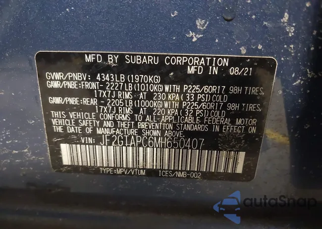 JF2GTAPC6MH650407: 44215611