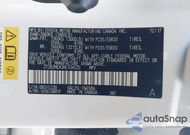 2T2BZMCA3HC134525: 44215159