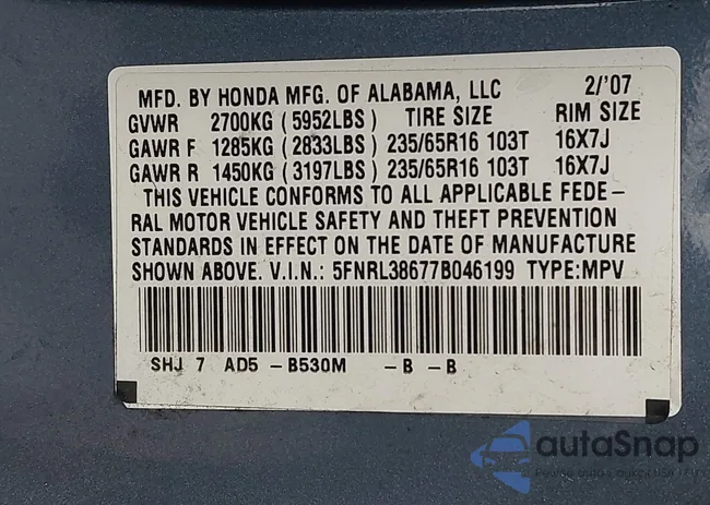 5FNRL38677B046199: 44216452