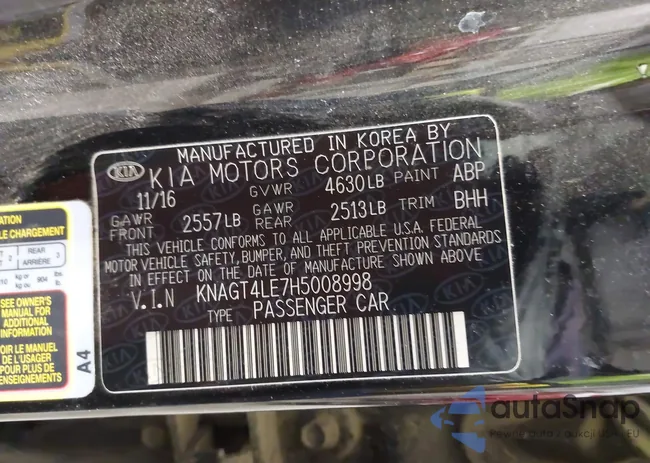 KNAGT4LE7H5008998: 44216663