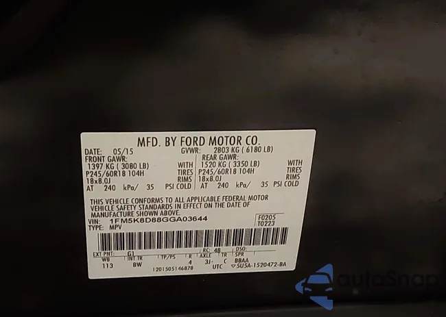 1FM5K8D88GGA03644: 44216743