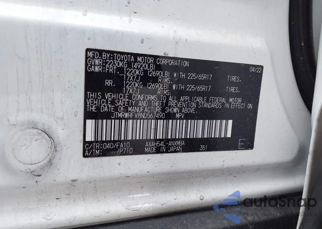 JTMRWRFV8ND567490: 44216760