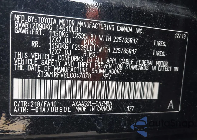 2T3W1RFV6LC047078: 44216778