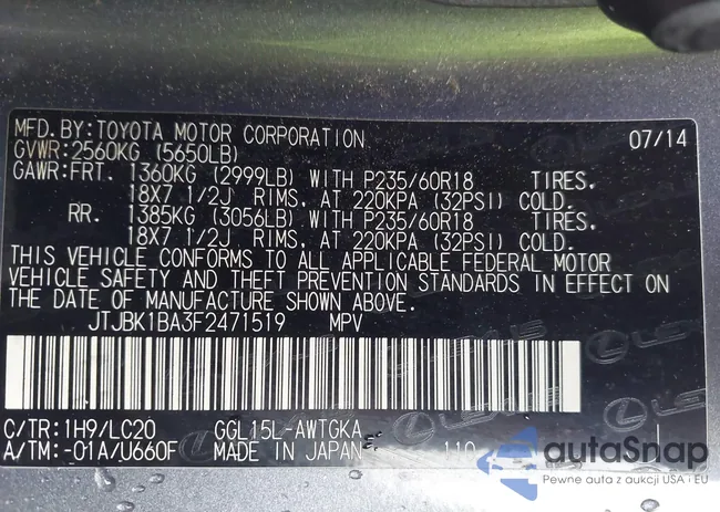 JTJBK1BA3F2471519: 44216903