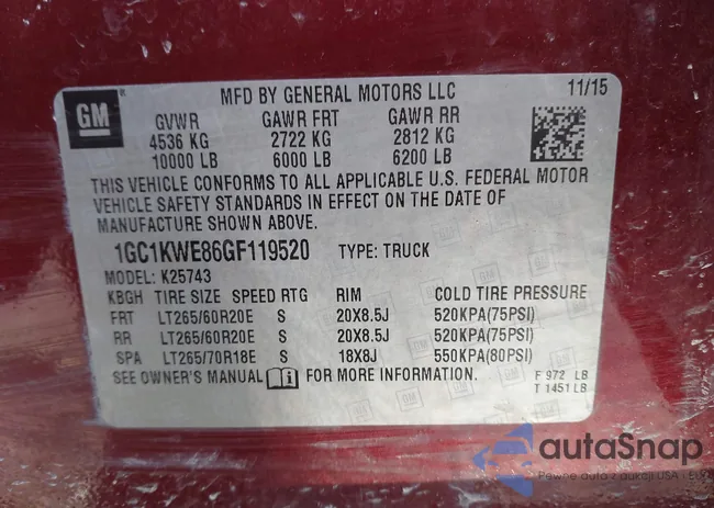 1GC1KWE86GF119520: 44216043