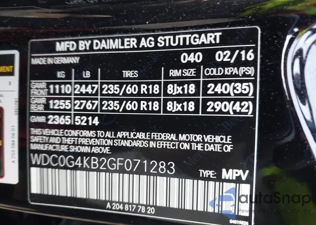 WDC0G4KB2GF071283: 44216258