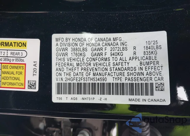 2HGFE2F53TH534590: 44216329