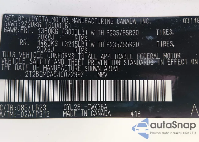 2T2BGMCA5JC022997: 44217396