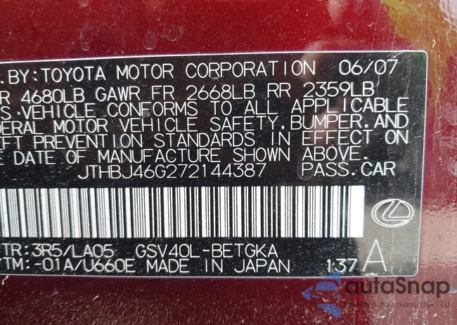 JTHBJ46G272144387: 44217500