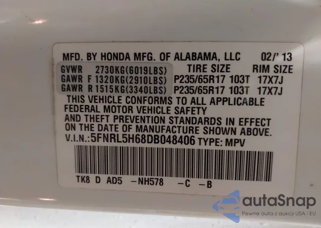 5FNRL5H68DB048406: 44217771