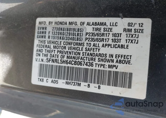5FNRL5H64CB067436: 44217815