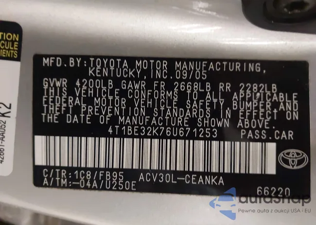 4T1BE32K76U671253: 44217911