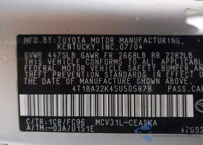 4T1BA32K45U505878: 44217015