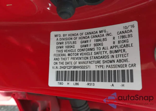 2HGFC2F58HH502571: 44217310