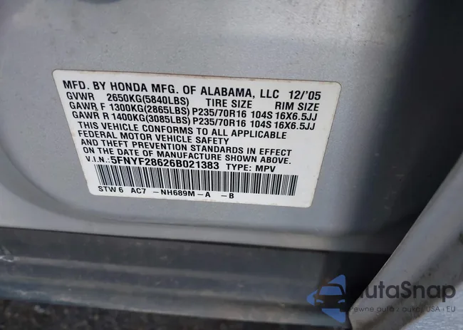 5FNYF28626B021383: 44218438