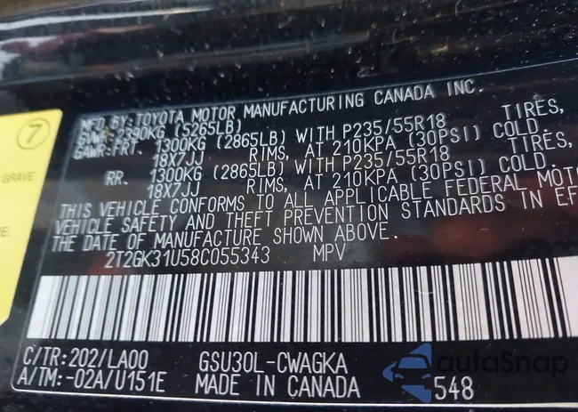 2T2GK31U58C055343: 44218603