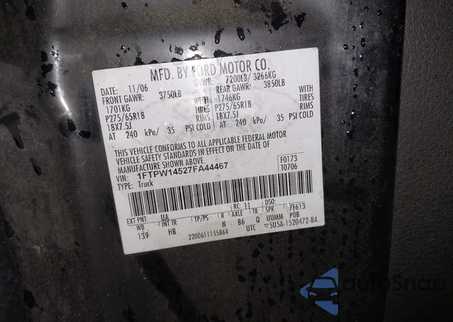 1FTPW14527FA44467: 44218622