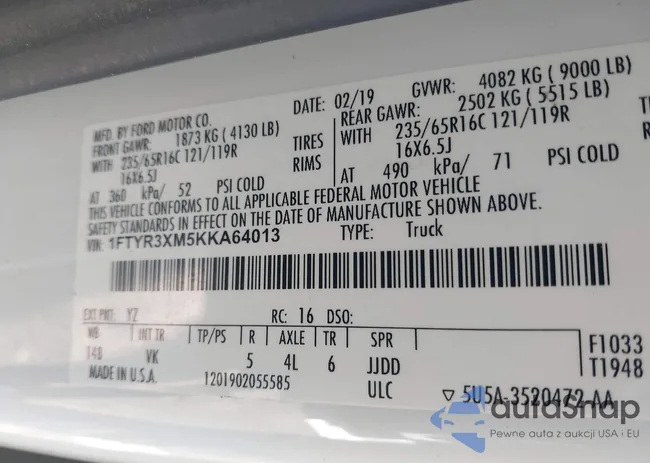 1FTYR3XM5KKA64013: 44218682