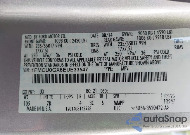 1FMCU0GX6EUE33547: 44218060