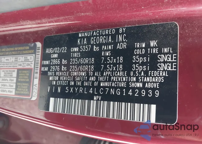 5XYRL4LC7NG142939: 44218129