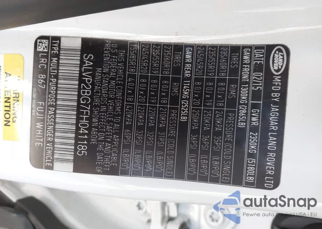 SALVP2BG7FHO41185: 44219917