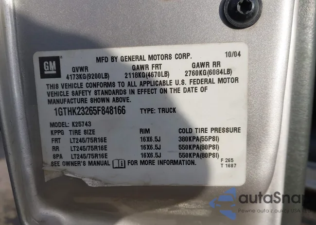 1GTHK23265F848166: 44218983