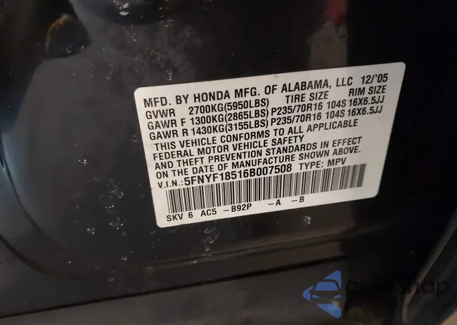 5FNYF18516B007508: 44219224