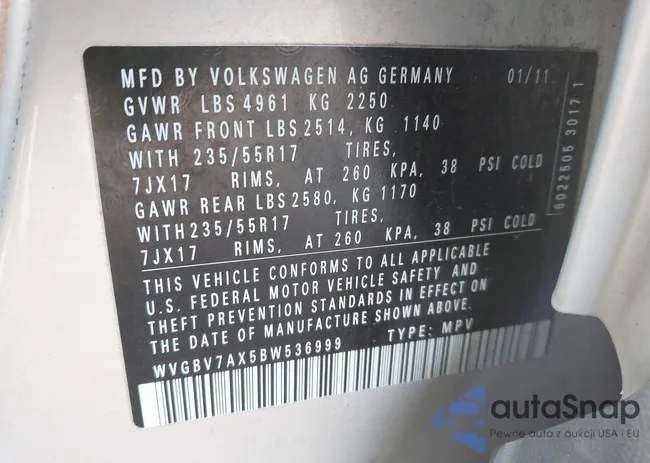 WVGBV7AX5BW536999: 44220633