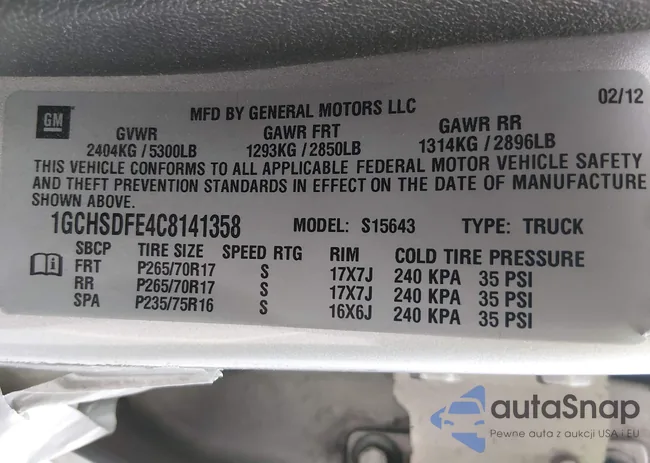 1GCHSDFE4C8141358: 44220842