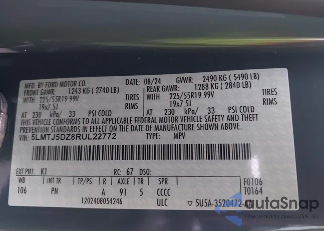 5LMTJ5DZ8RUL22772: 44220017