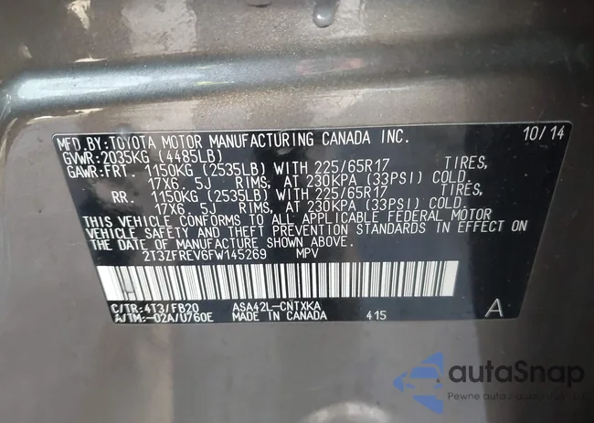 2T3ZFREV6FW145269: 44220134