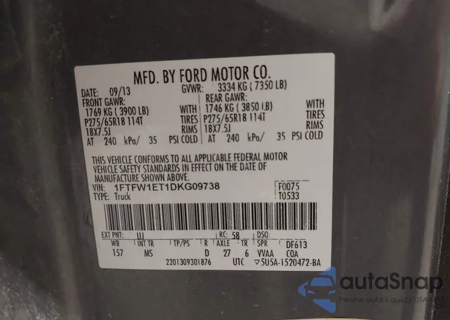 1FTFW1ET1DKG09738: 44220207