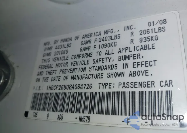 1HGCP26808A064726: 44220212